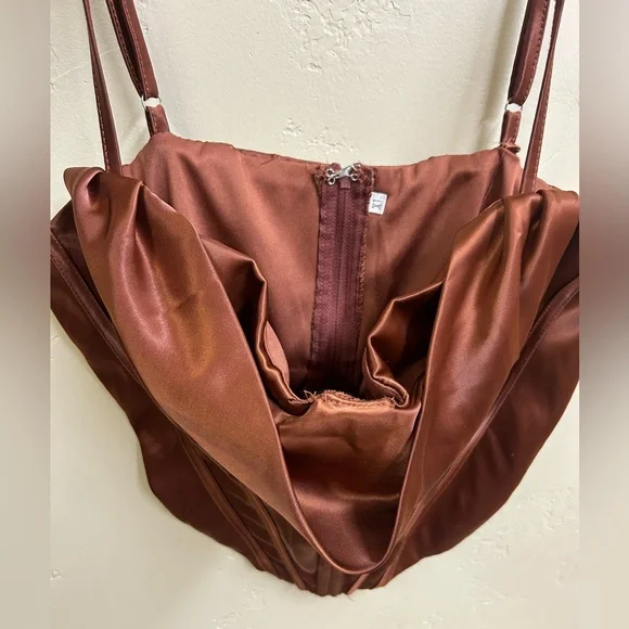 Burnt Orange/Copper Satin Corset Halter Top - Picture 5 of 11